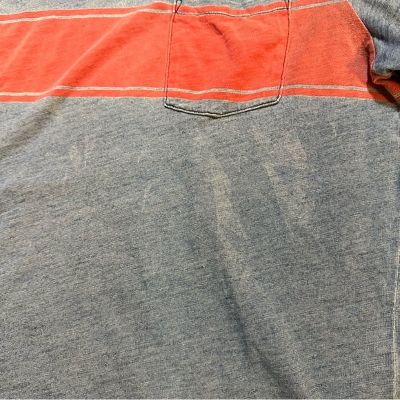 FAHERTY SURF STRIPE POCKET TEE - MEDIUM WASH INDIGO & RED Size L (a2 - Picture 5 of 13